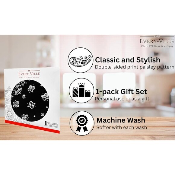 Women's Black Cotton Bandana Large Cowgirl Imported Handkerchief Headband Scarf - Picture 3 of 7